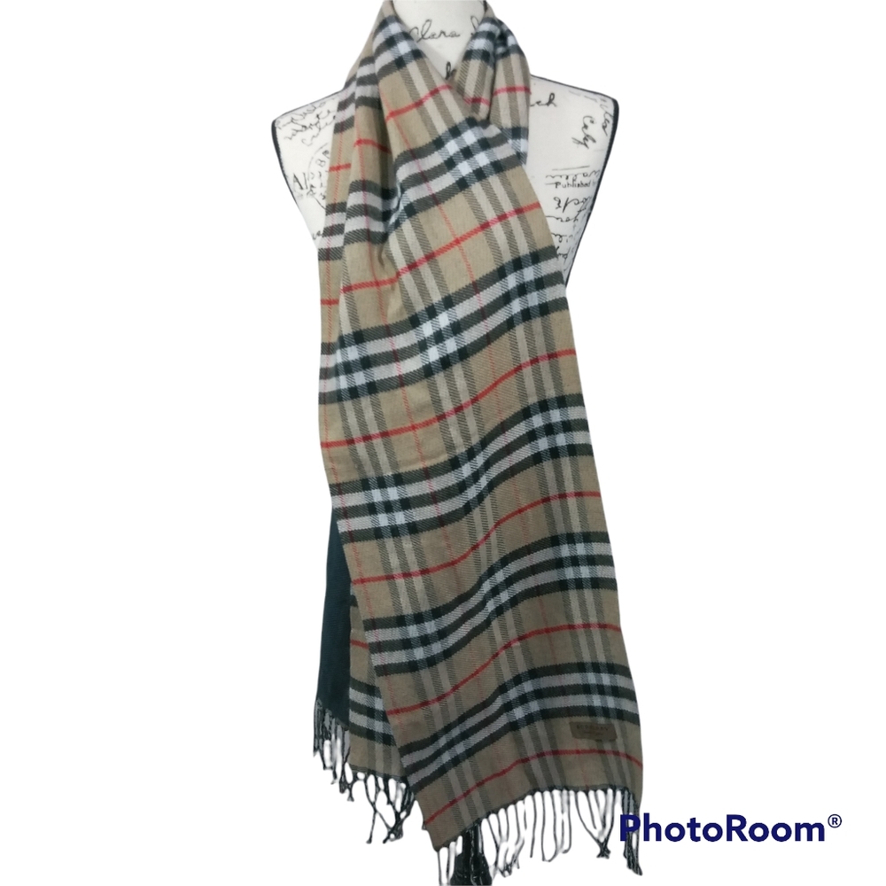 Burberry Fringe Bold Check Wide Scarf - Picture 5 of 8